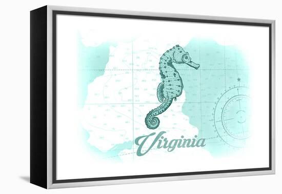 Virginia - Seahorse - Teal - Coastal Icon-Lantern Press-Framed Stretched Canvas