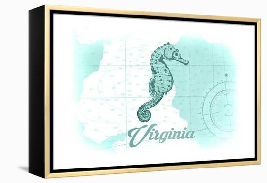 Virginia - Seahorse - Teal - Coastal Icon-Lantern Press-Framed Stretched Canvas