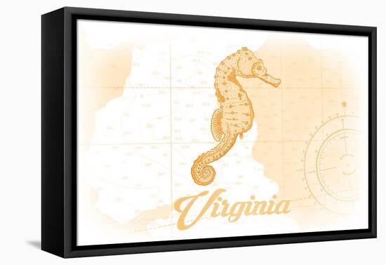 Virginia - Seahorse - Yellow - Coastal Icon-Lantern Press-Framed Stretched Canvas