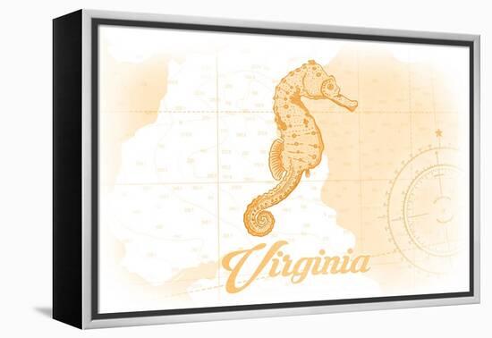 Virginia - Seahorse - Yellow - Coastal Icon-Lantern Press-Framed Stretched Canvas