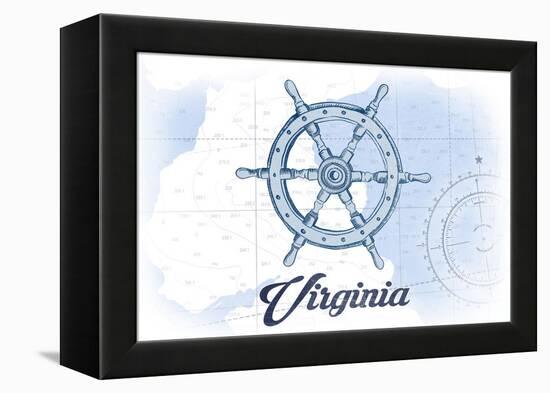 Virginia - Ship Wheel - Blue - Coastal Icon-Lantern Press-Framed Stretched Canvas