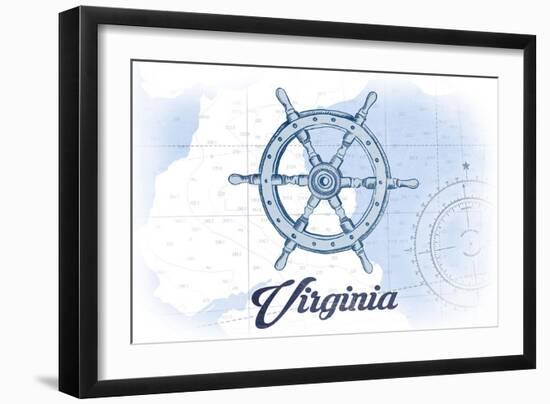 Virginia - Ship Wheel - Blue - Coastal Icon-Lantern Press-Framed Art Print