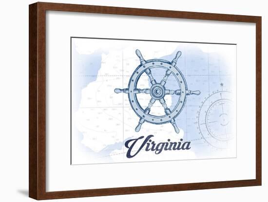 Virginia - Ship Wheel - Blue - Coastal Icon-Lantern Press-Framed Art Print