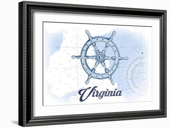 Virginia - Ship Wheel - Blue - Coastal Icon-Lantern Press-Framed Art Print