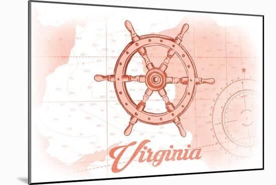 Virginia - Ship Wheel - Coral - Coastal Icon-Lantern Press-Mounted Art Print