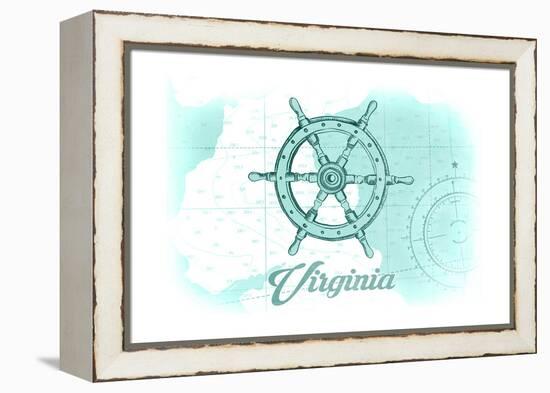 Virginia - Ship Wheel - Teal - Coastal Icon-Lantern Press-Framed Stretched Canvas