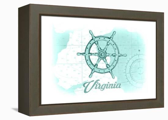 Virginia - Ship Wheel - Teal - Coastal Icon-Lantern Press-Framed Stretched Canvas