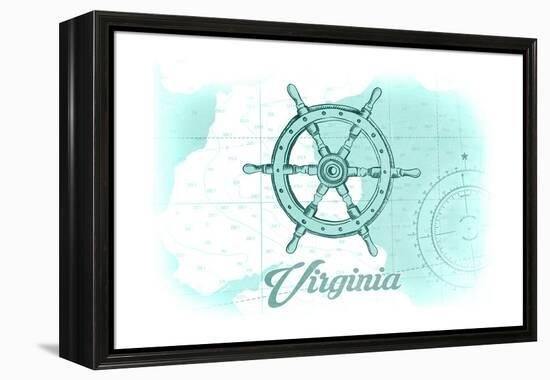 Virginia - Ship Wheel - Teal - Coastal Icon-Lantern Press-Framed Stretched Canvas