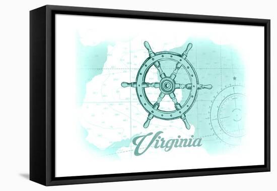 Virginia - Ship Wheel - Teal - Coastal Icon-Lantern Press-Framed Stretched Canvas