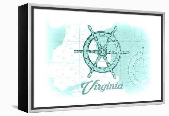 Virginia - Ship Wheel - Teal - Coastal Icon-Lantern Press-Framed Stretched Canvas