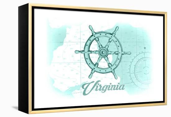 Virginia - Ship Wheel - Teal - Coastal Icon-Lantern Press-Framed Stretched Canvas