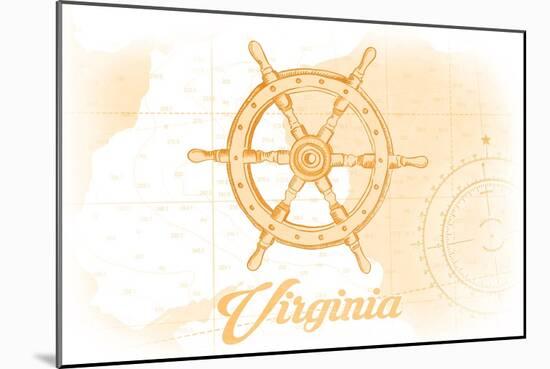 Virginia - Ship Wheel - Yellow - Coastal Icon-Lantern Press-Mounted Art Print