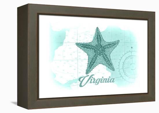 Virginia - Starfish - Teal - Coastal Icon-Lantern Press-Framed Stretched Canvas