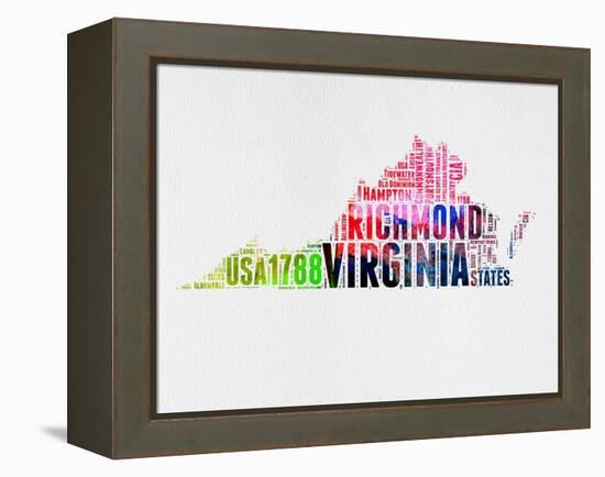 Virginia Watercolor Word Cloud-NaxArt-Framed Stretched Canvas