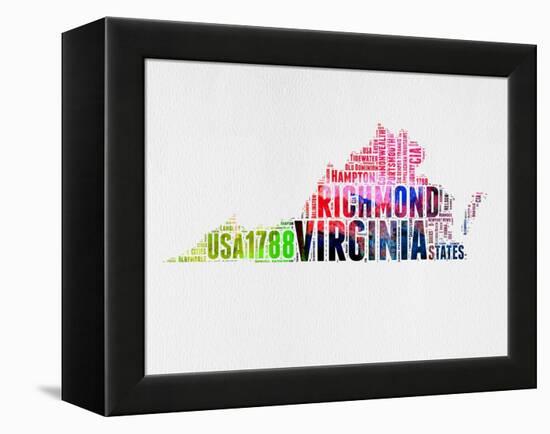 Virginia Watercolor Word Cloud-NaxArt-Framed Stretched Canvas