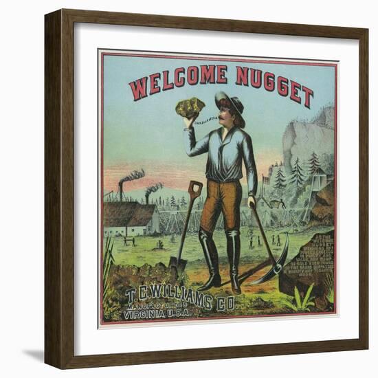 Virginia, Welcome Nugget Brand Tobacco Label-Lantern Press-Framed Art Print