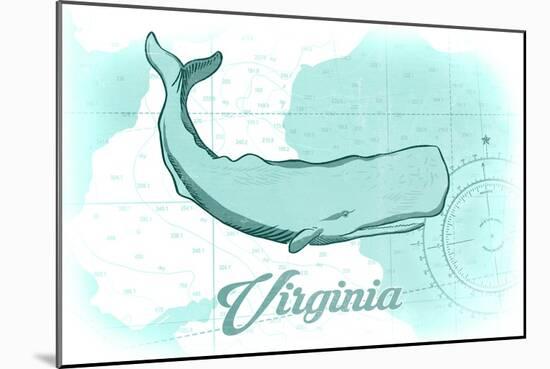 Virginia - Whale - Teal - Coastal Icon-Lantern Press-Mounted Art Print