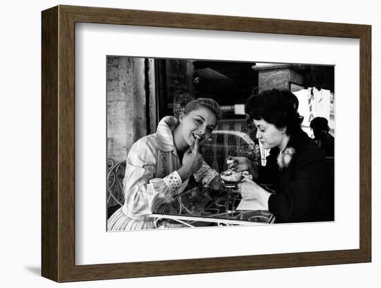 Virna Lisi Eating an Ice-Cream with Her Sister Esperia Pieralisi in Rome-Angelo Cozzi-Framed Photographic Print