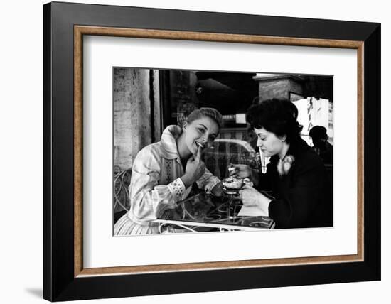 Virna Lisi Eating an Ice-Cream with Her Sister Esperia Pieralisi in Rome-Angelo Cozzi-Framed Photographic Print