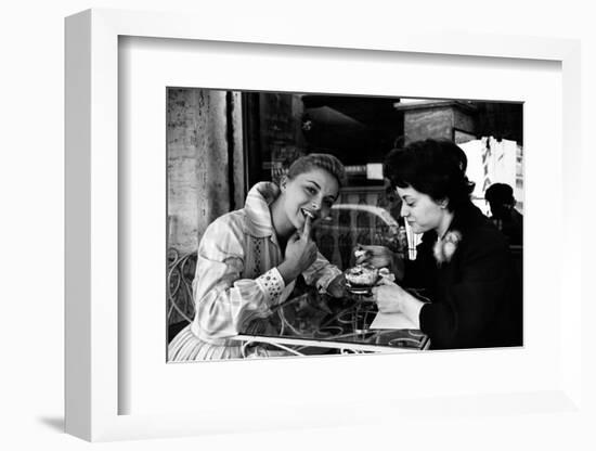 Virna Lisi Eating an Ice-Cream with Her Sister Esperia Pieralisi in Rome-Angelo Cozzi-Framed Photographic Print