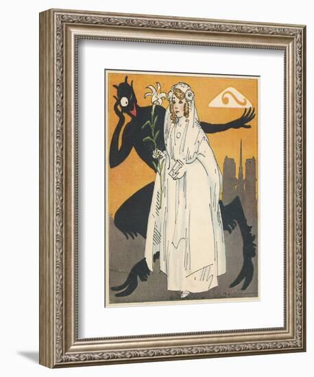 Virtuous French Girl on the Way to Her First Communion Encounters a Devil-Auguste Roubille-Framed Art Print