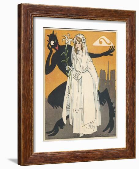 Virtuous French Girl on the Way to Her First Communion Encounters a Devil-Auguste Roubille-Framed Art Print