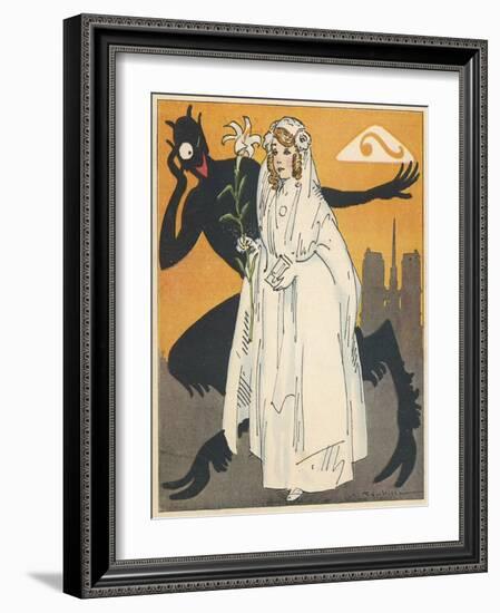 Virtuous French Girl on the Way to Her First Communion Encounters a Devil-Auguste Roubille-Framed Art Print