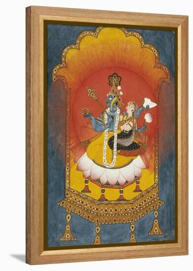 Vishnu and Lakshmi Enthroned, Basohli School circa 1690-null-Framed Premier Image Canvas