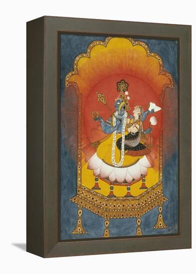 Vishnu and Lakshmi Enthroned, Basohli School circa 1690-null-Framed Premier Image Canvas