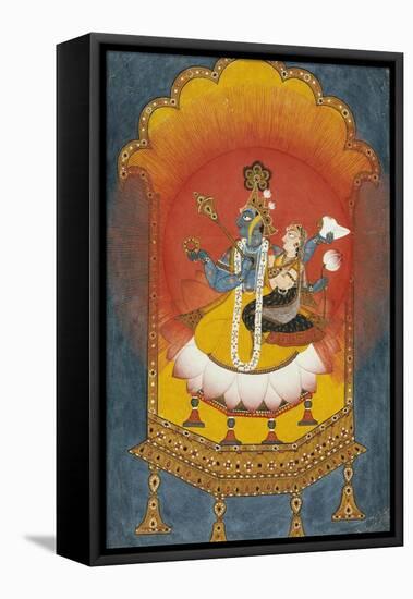 Vishnu and Lakshmi Enthroned, Basohli School circa 1690-null-Framed Premier Image Canvas