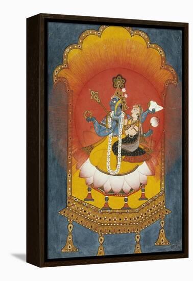 Vishnu and Lakshmi Enthroned, Basohli School circa 1690-null-Framed Premier Image Canvas