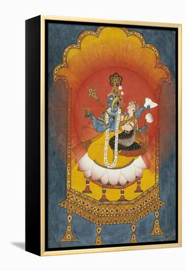 Vishnu and Lakshmi Enthroned, Basohli School circa 1690-null-Framed Premier Image Canvas