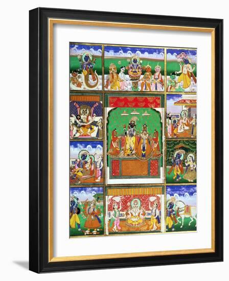 Vishnu in the Centre of His Ten Avatars, Jaipur, Rajasthan-null-Framed Giclee Print