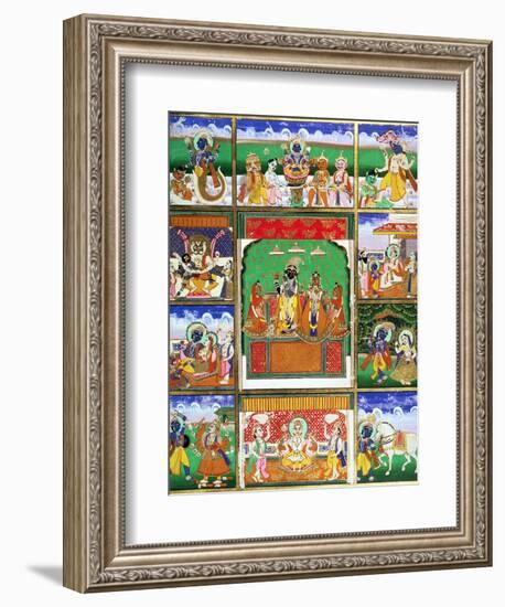 Vishnu in the Centre of His Ten Avatars, Jaipur, Rajasthan-null-Framed Giclee Print