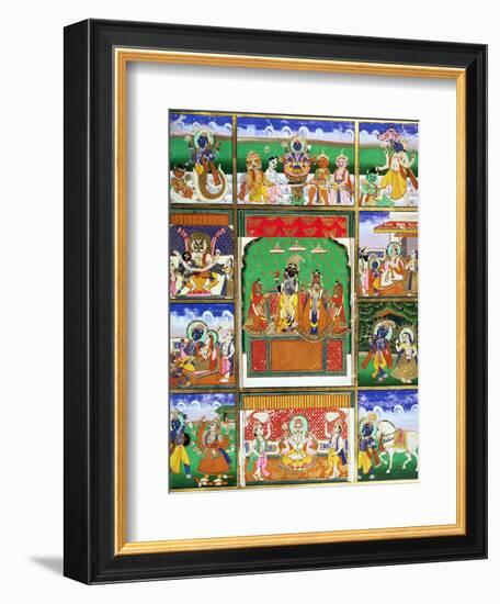 Vishnu in the Centre of His Ten Avatars, Jaipur, Rajasthan-null-Framed Giclee Print