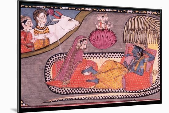Vishnu Reclining on the Serpent Sesha, Attended by Lakshmi and Watched over by Siva and Parvati,…-null-Mounted Giclee Print