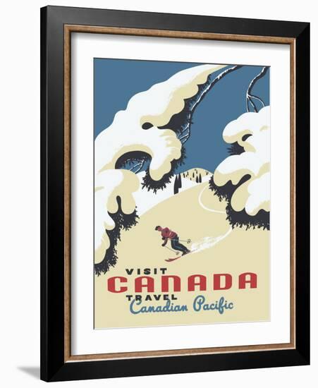 Visit Canada - Skiing - Travel Canadian Pacific, Vintage Railroad Travel Poster, 1955-Roger Couillard-Framed Art Print