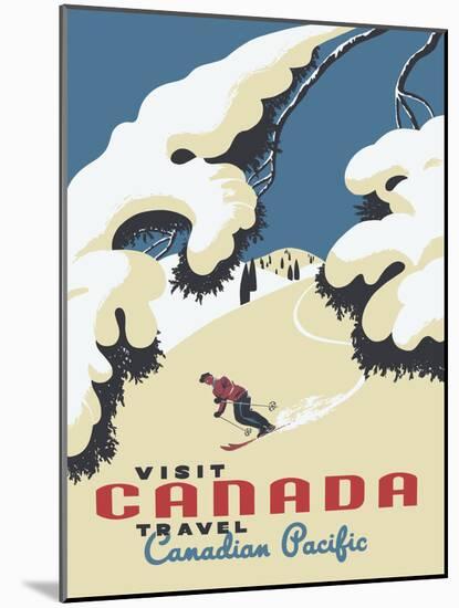 Visit Canada - Skiing - Travel Canadian Pacific, Vintage Railroad Travel Poster, 1955-Roger Couillard-Mounted Art Print