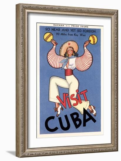 Visit Cuba, Maracas Lady-null-Framed Art Print