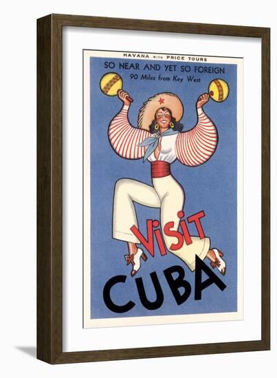 Visit Cuba, Maracas Lady-null-Framed Art Print