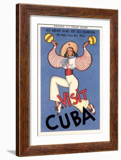 Visit Cuba, Maracas Lady-null-Framed Art Print