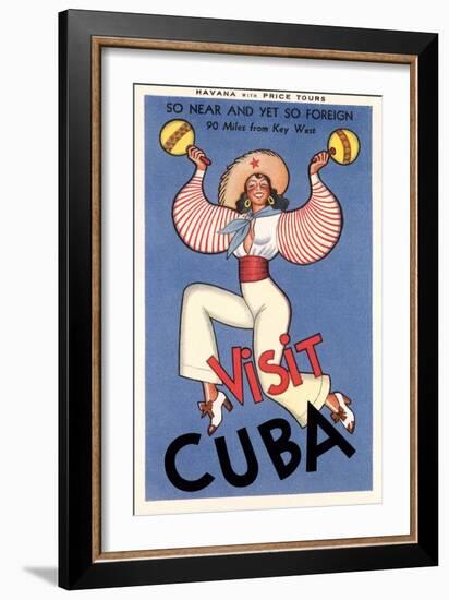 Visit Cuba, Maracas Lady-null-Framed Art Print