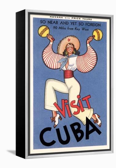 Visit Cuba, Maracas Lady-null-Framed Stretched Canvas