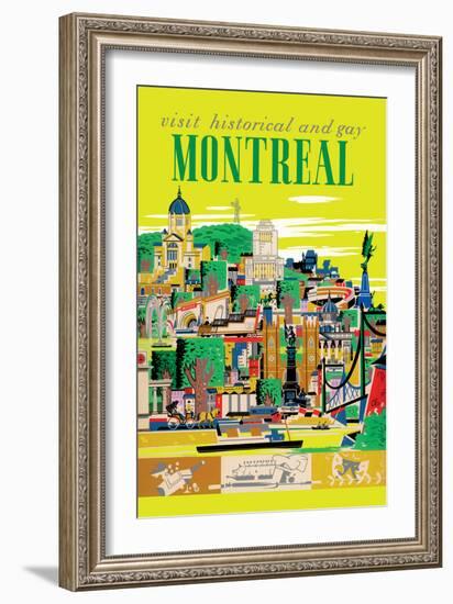 Visit Historical and Gay Montreal Canada - Vintage Travel Poster 1955-Roger Couillard-Framed Art Print