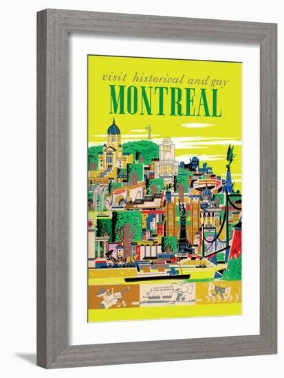 Visit Historical and Gay Montreal Canada - Vintage Travel Poster 1955-Roger Couillard-Framed Art Print