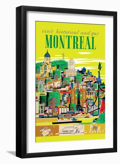 Visit Historical and Gay Montreal Canada - Vintage Travel Poster 1955-Roger Couillard-Framed Art Print