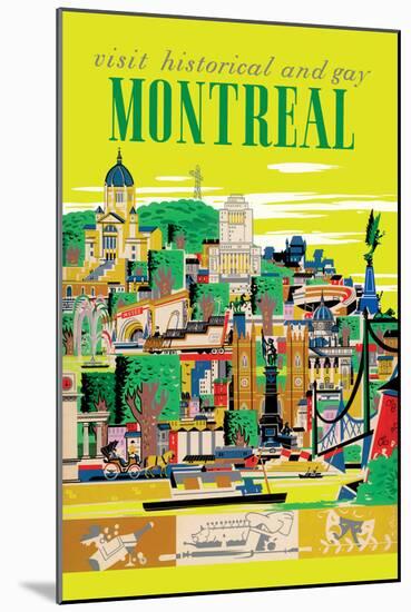 Visit Historical and Gay Montreal Canada - Vintage Travel Poster 1955-Roger Couillard-Mounted Art Print