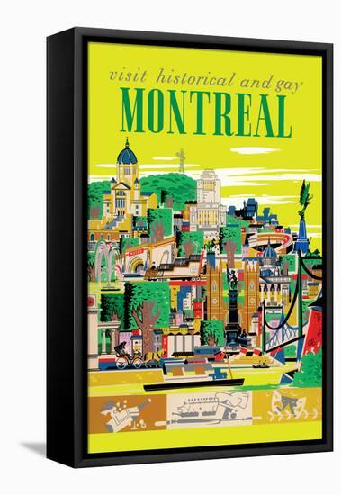 Visit Historical and Gay Montreal Canada - Vintage Travel Poster 1955-Roger Couillard-Framed Stretched Canvas