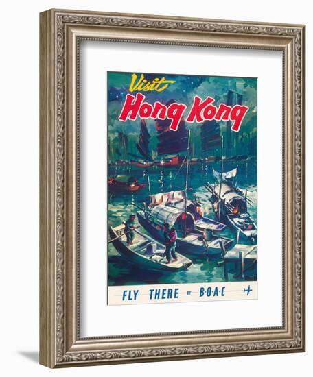 Visit Hong Kong - Hong Kong Harbor - BOAC (British Overseas Airways Corporation)-Pacifica Island Art-Framed Art Print