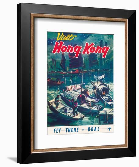 Visit Hong Kong - Hong Kong Harbor - BOAC (British Overseas Airways Corporation)-Pacifica Island Art-Framed Art Print